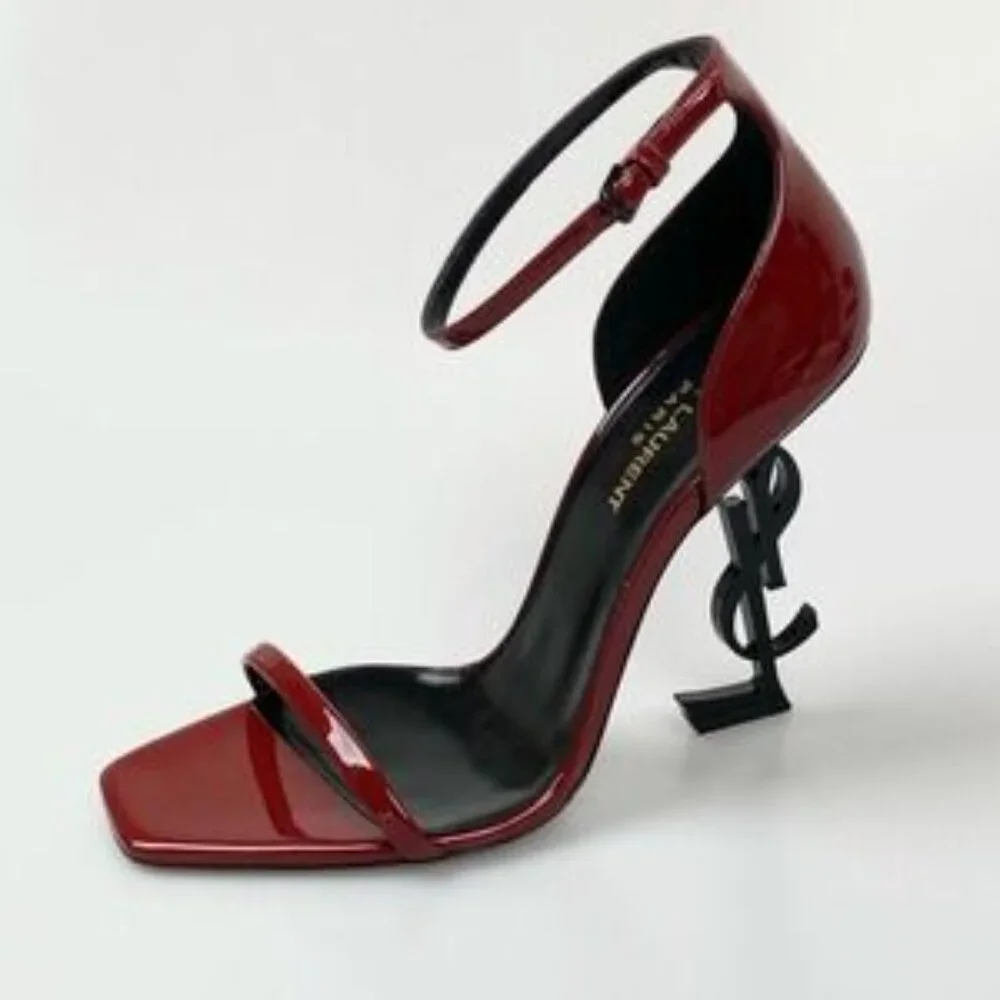 NIB Saint Laurent Opyum 110 in Patent Leather Heeled Sandal Red - Picture 15 of 15